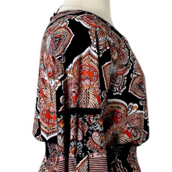 EnFocus Studio Blouson Dress Split Neck Navy Pink Paisley Women’s Plus Size 14W - Picture 7 of 11